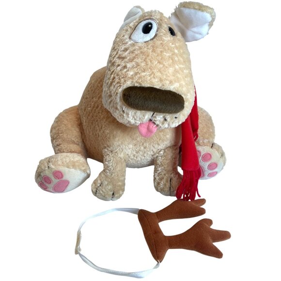 Dog Plush Golden Lab Puppy Holiday Christmas Deer Reindeer Antlers Red Scarf VTG - Picture 9 of 10